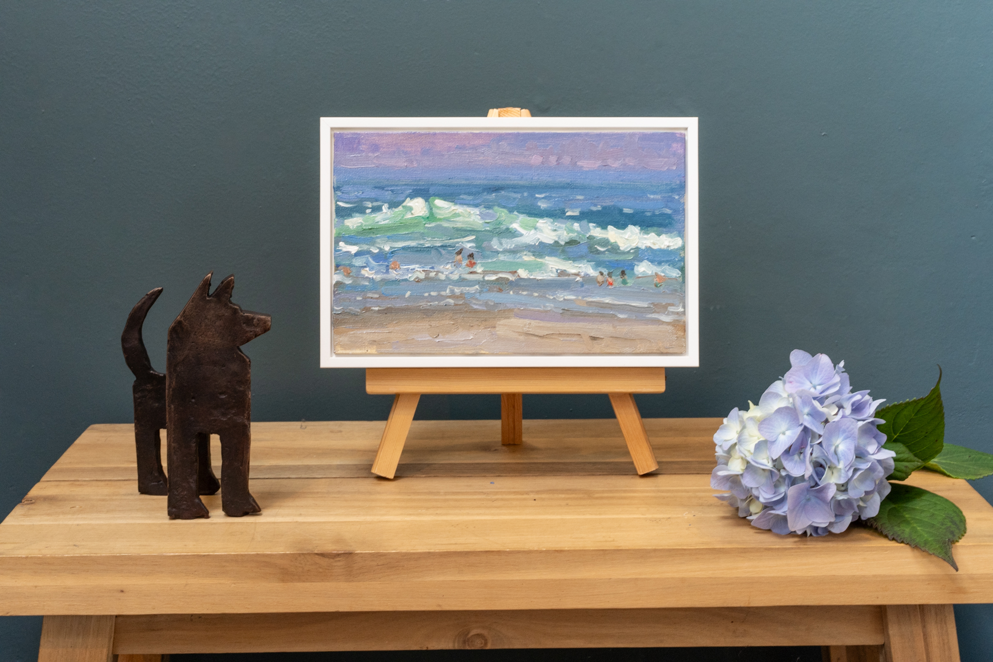 Bairbre Duggan Beach Painting Oils on canvas waves swimmers Wild Atlantic Way original Irish art Ireland beach swimmers seascape painting Kilbaha Gallery