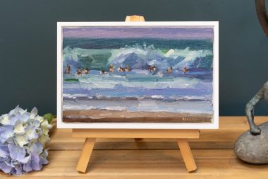 Bairbre Duggan Beach Painting Oils on canvas waves swimmers Wild Atlantic Way original Irish art Ireland beach swimmers seascape painting Kilbaha Gallery