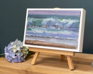 Bairbre Duggan Beach Painting Oils on canvas waves swimmers Wild Atlantic Way original Irish art Ireland beach swimmers seascape painting Kilbaha Gallery