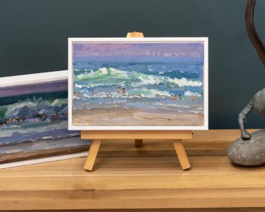 Bairbre Duggan Beach Painting Oils on canvas waves swimmers Wild Atlantic Way original Irish art Ireland beach swimmers seascape painting Kilbaha Gallery