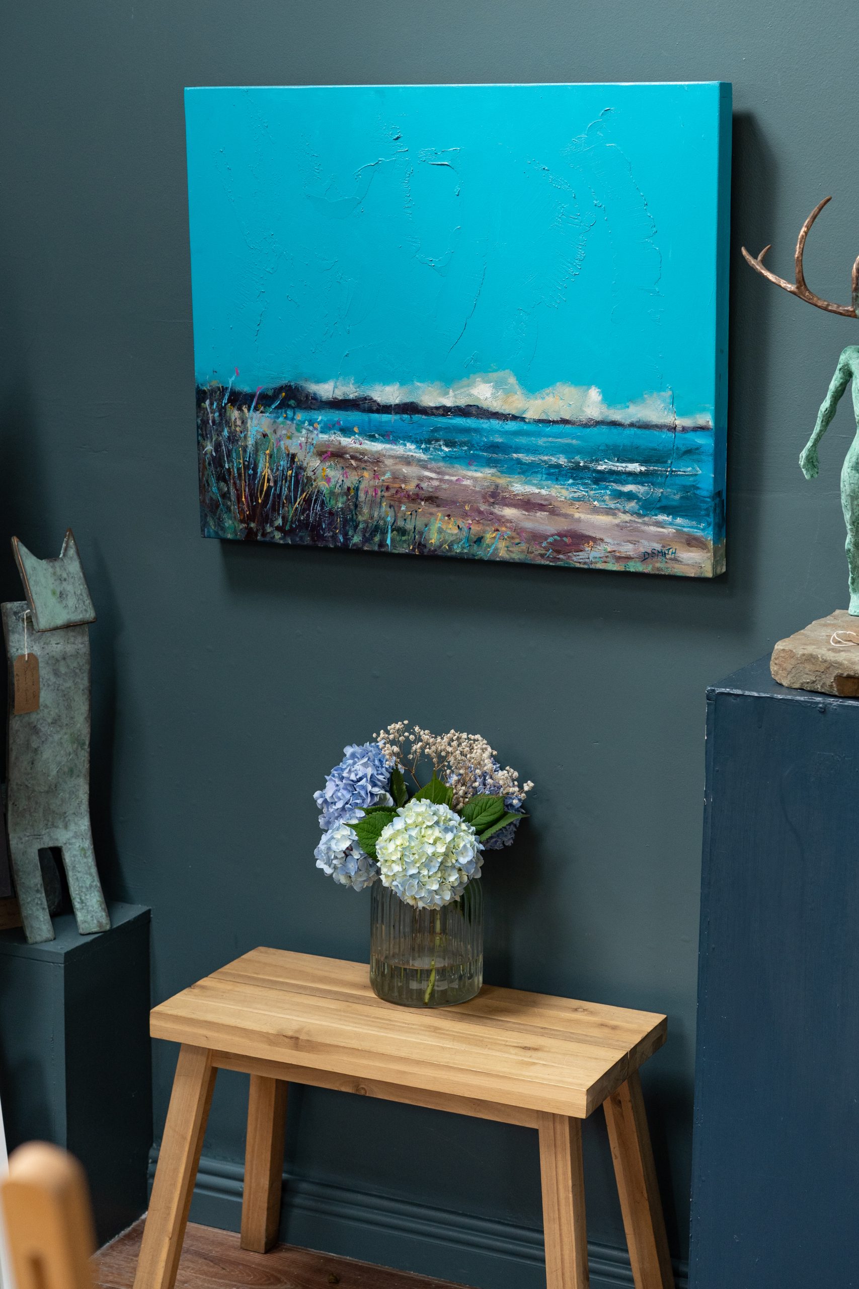 Danny Vincent Smith Kilbaha Gallery Original acrylic on board beautiful skyscape painting vivid teal colours blue sea green turquoise Irish art original art Irish interiors interior design Kilbaha Gallery