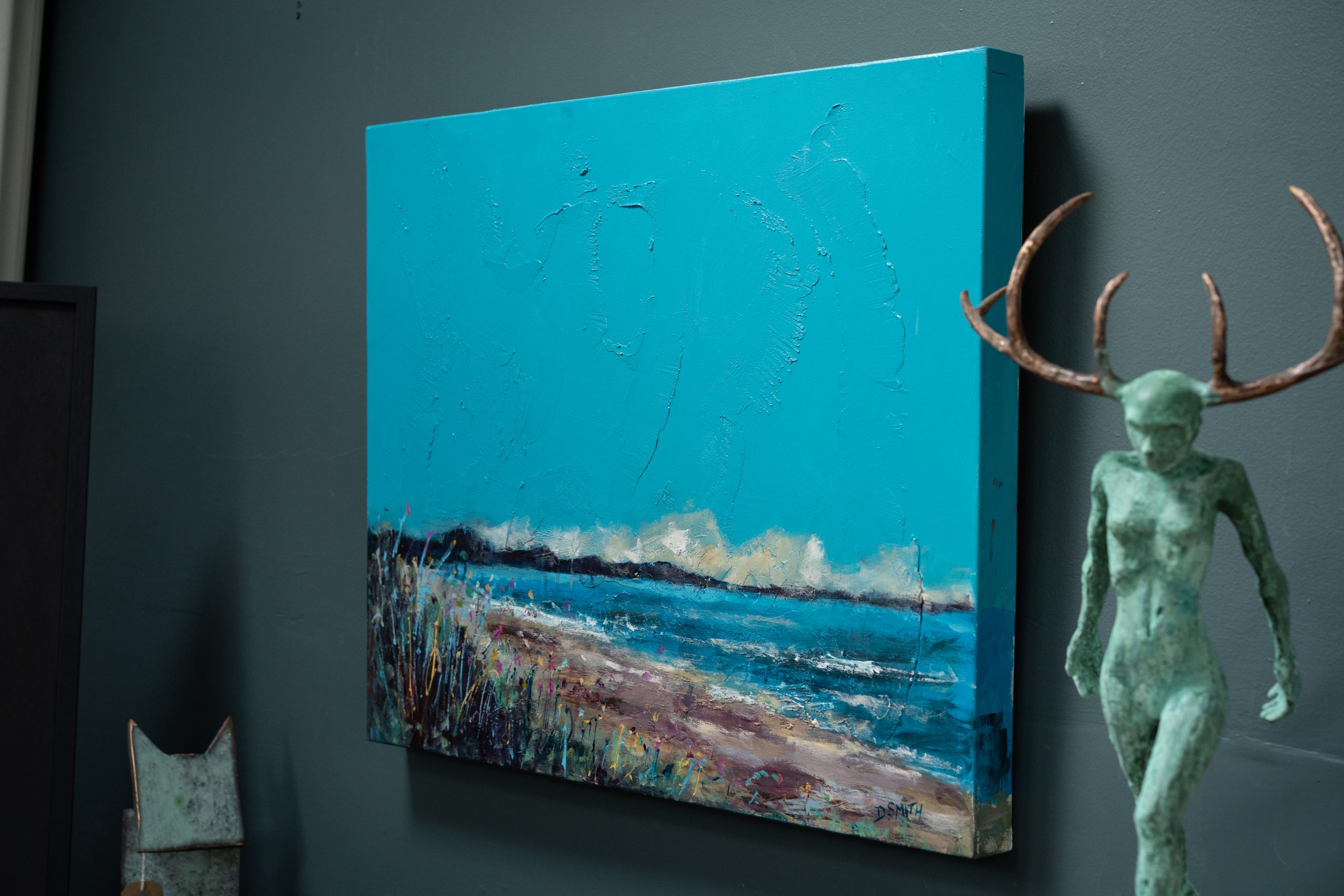 Danny Vincent Smith Kilbaha Gallery Original acrylic on board beautiful skyscape painting vivid teal colours blue sea green turquoise Irish art original art Irish interiors interior design Kilbaha Gallery