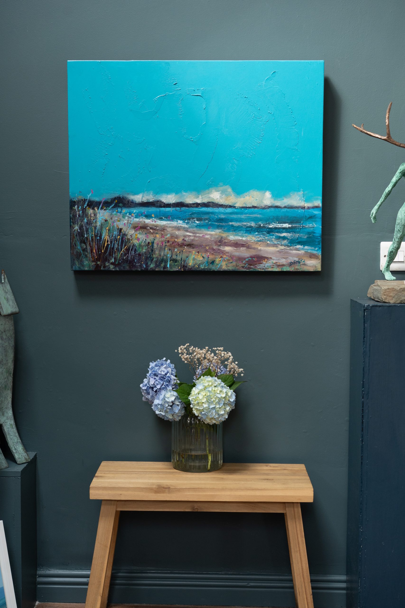 Danny Vincent Smith Kilbaha Gallery Original acrylic on board beautiful skyscape painting vivid teal colours blue sea green turquoise Irish art original art Irish interiors interior design Kilbaha Gallery