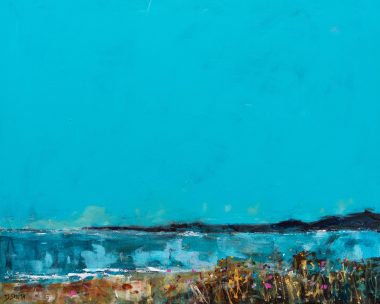 Danny Vincent Smith Kilbaha Gallery Original acrylic on board beautiful skyscape painting vivid teal colours blue sea green tuquoise Irish art original art Irish interiors interior design Kilbaha Gallery