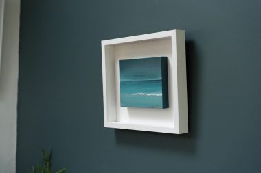Hazel Murray Irish artist seascape framed original acrylics beautiful painting beach Doughmore Dunes Irish Interiors sandy muted tones Kilbaha Gallery teals blues greens Interiors