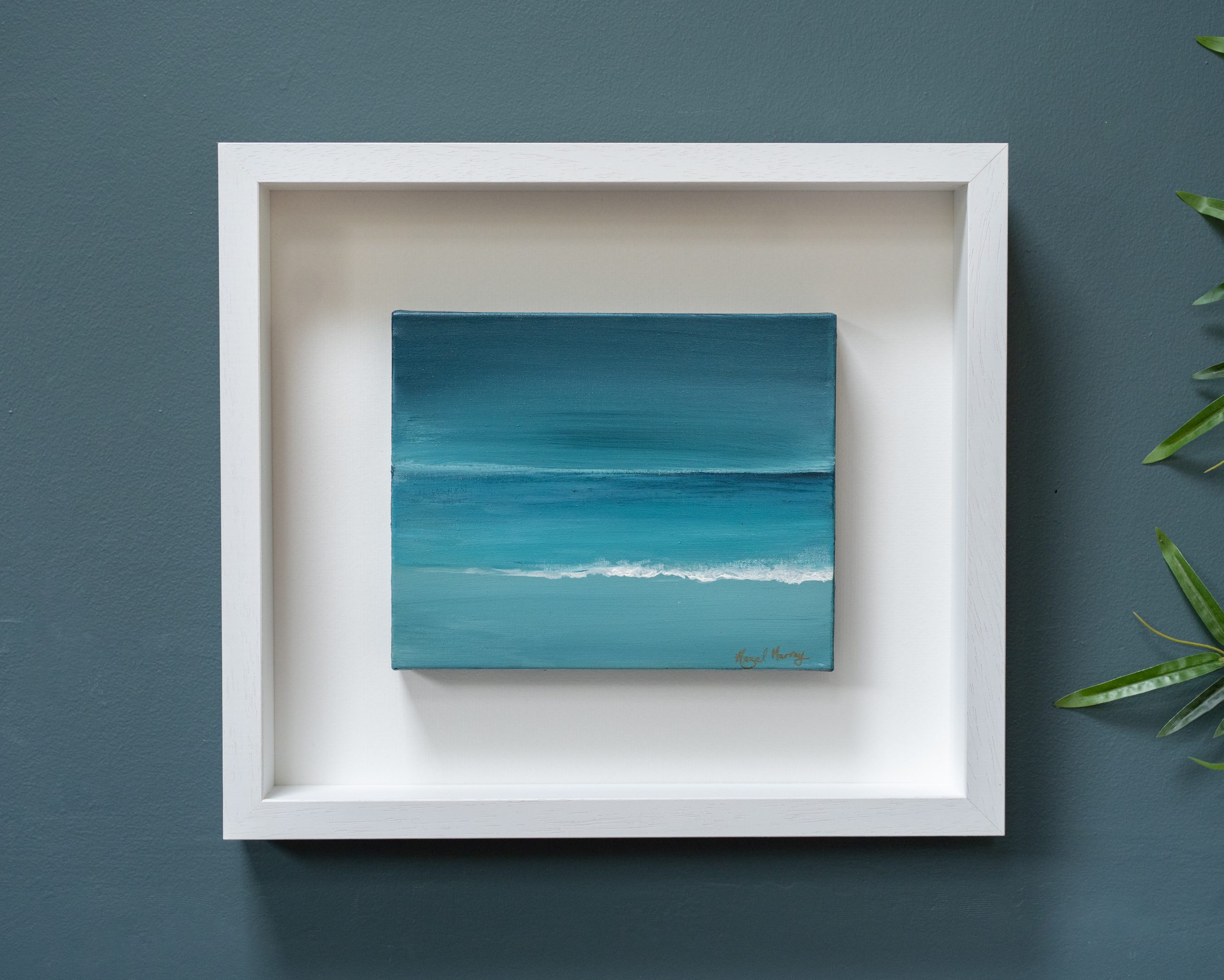Hazel Murray Irish artist seascape framed original acrylics beautiful painting beach Doughmore Dunes Irish Interiors sandy muted tones Kilbaha Gallery teals blues greens Interiors