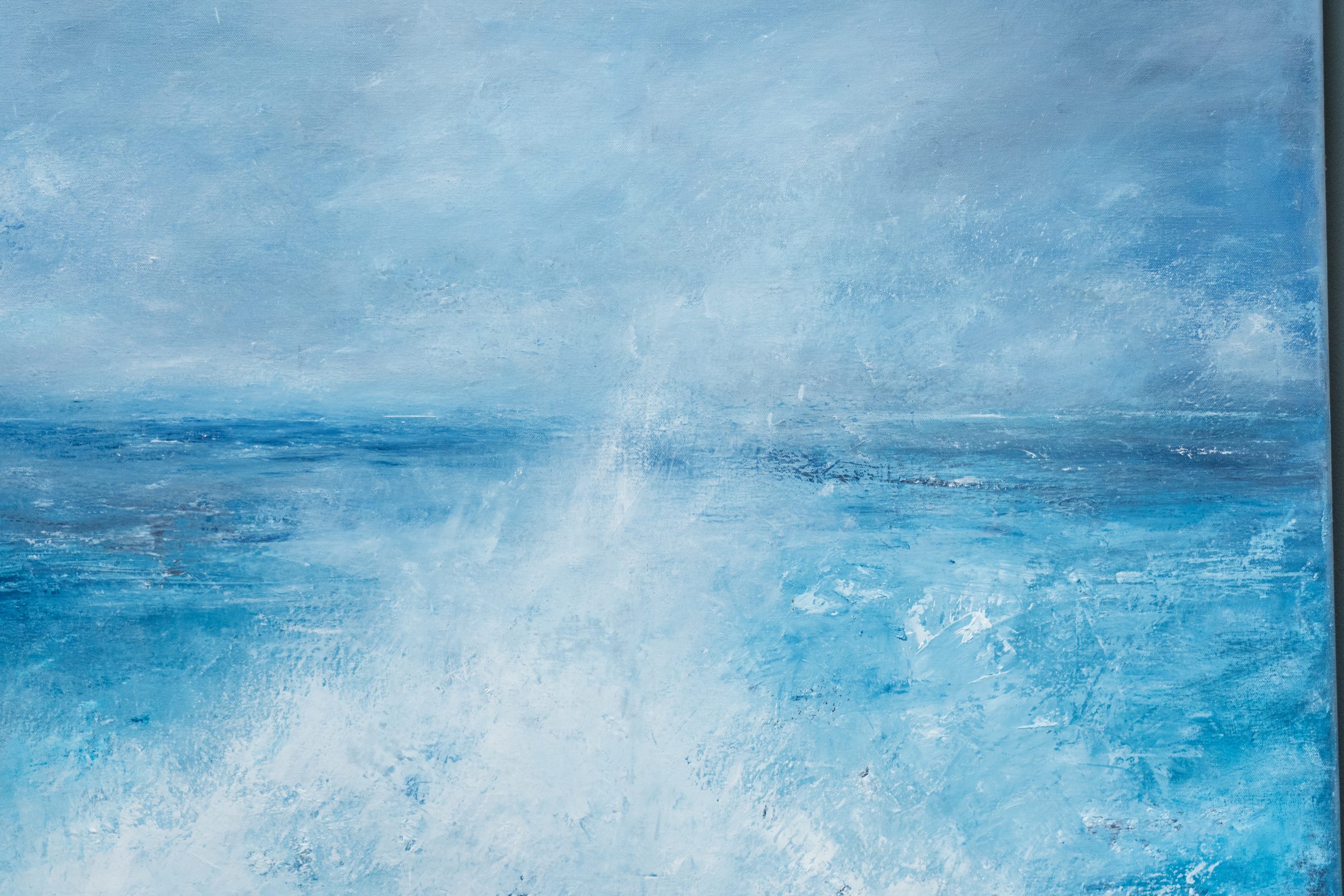 September (Diptych) beautiful pair wild Atlantic Way Crashing waves beautiful oil on canvas original paintings Fiona ni Chuinn striking dramatic blues seascape Kilbaha Gallery