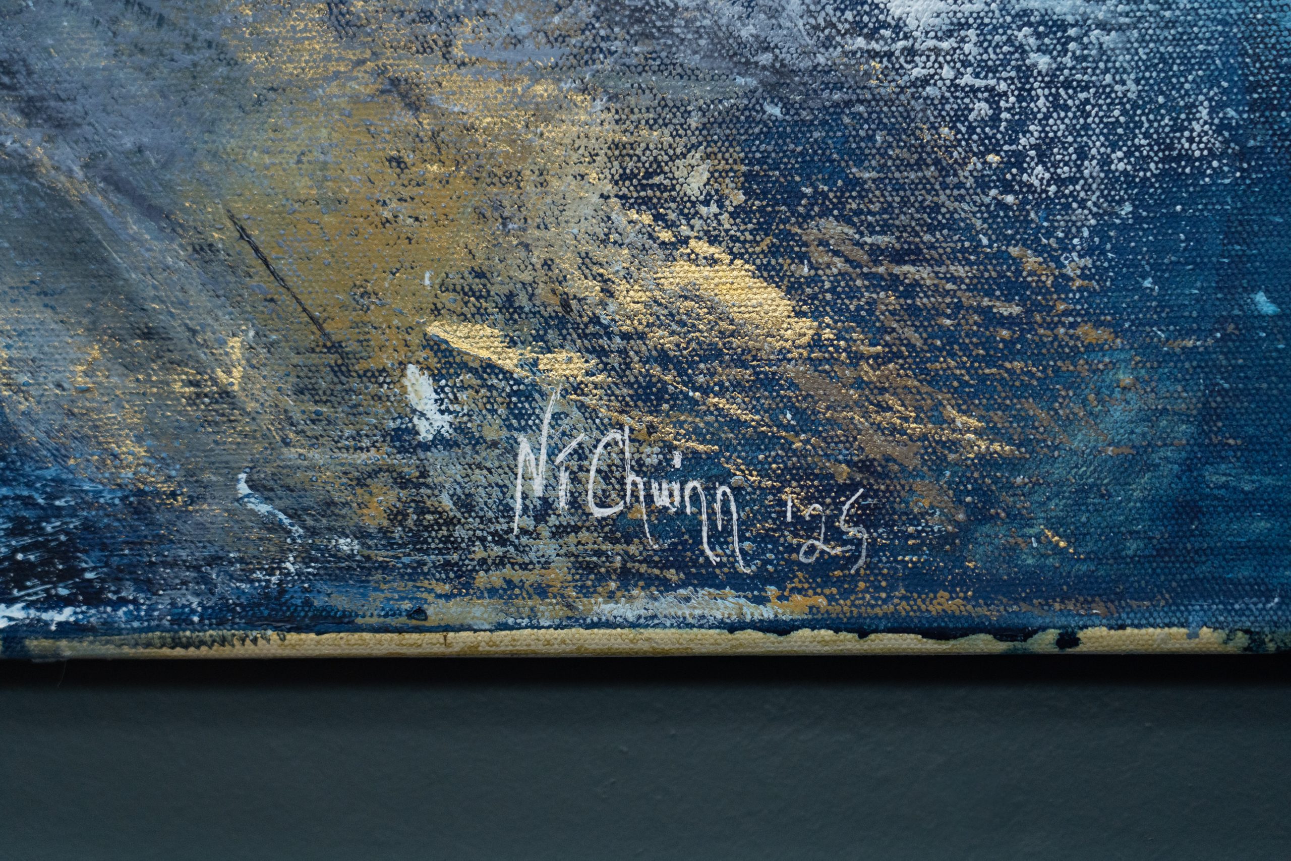 September (Diptych) beautiful pair wild Atlantic Way Crashing waves beautiful oil on canvas original paintings Fiona ni Chuinn striking dramatic blues seascape Kilbaha Gallery