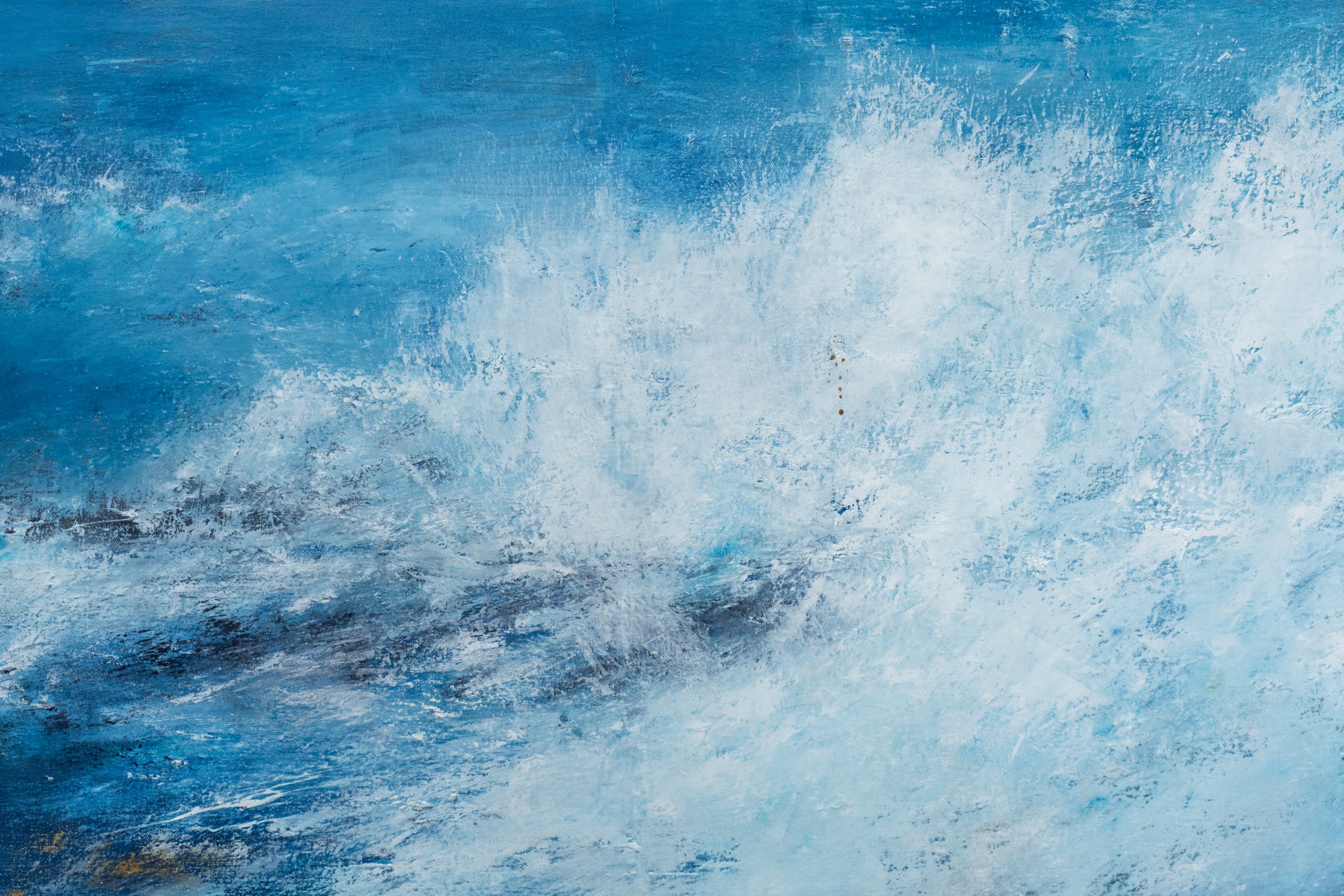 September (Diptych) beautiful pair wild Atlantic Way Crashing waves beautiful oil on canvas original paintings Fiona ni Chuinn striking dramatic blues seascape Kilbaha Gallery