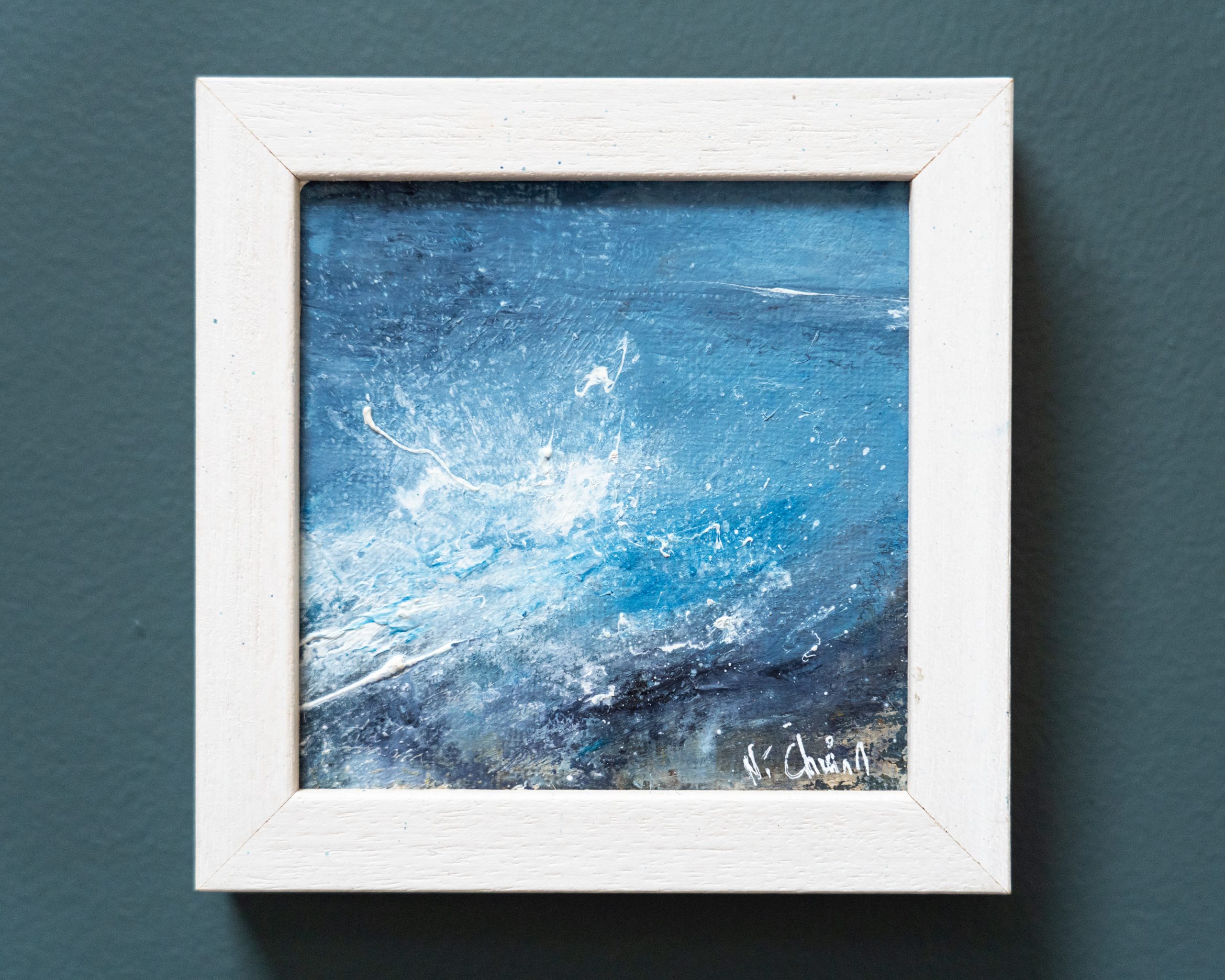 September (Diptych) beautiful pair wild Atlantic Way Crashing waves beautiful oil on canvas original paintings Fiona ni Chuinn striking dramatic blues seascape Kilbaha Gallery