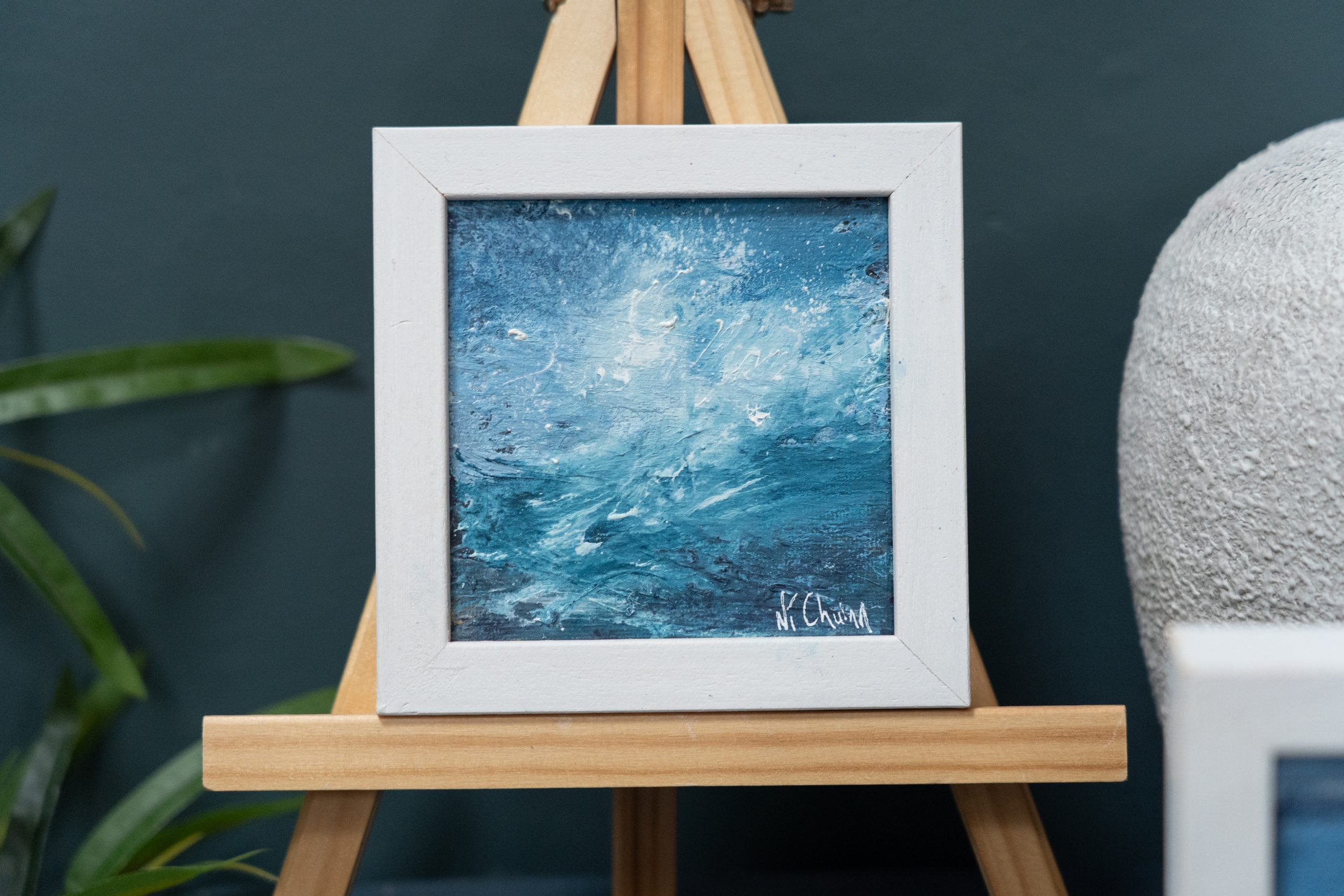September (Diptych) beautiful pair wild Atlantic Way Crashing waves beautiful oil on canvas original paintings Fiona ni Chuinn striking dramatic blues seascape Kilbaha Gallery