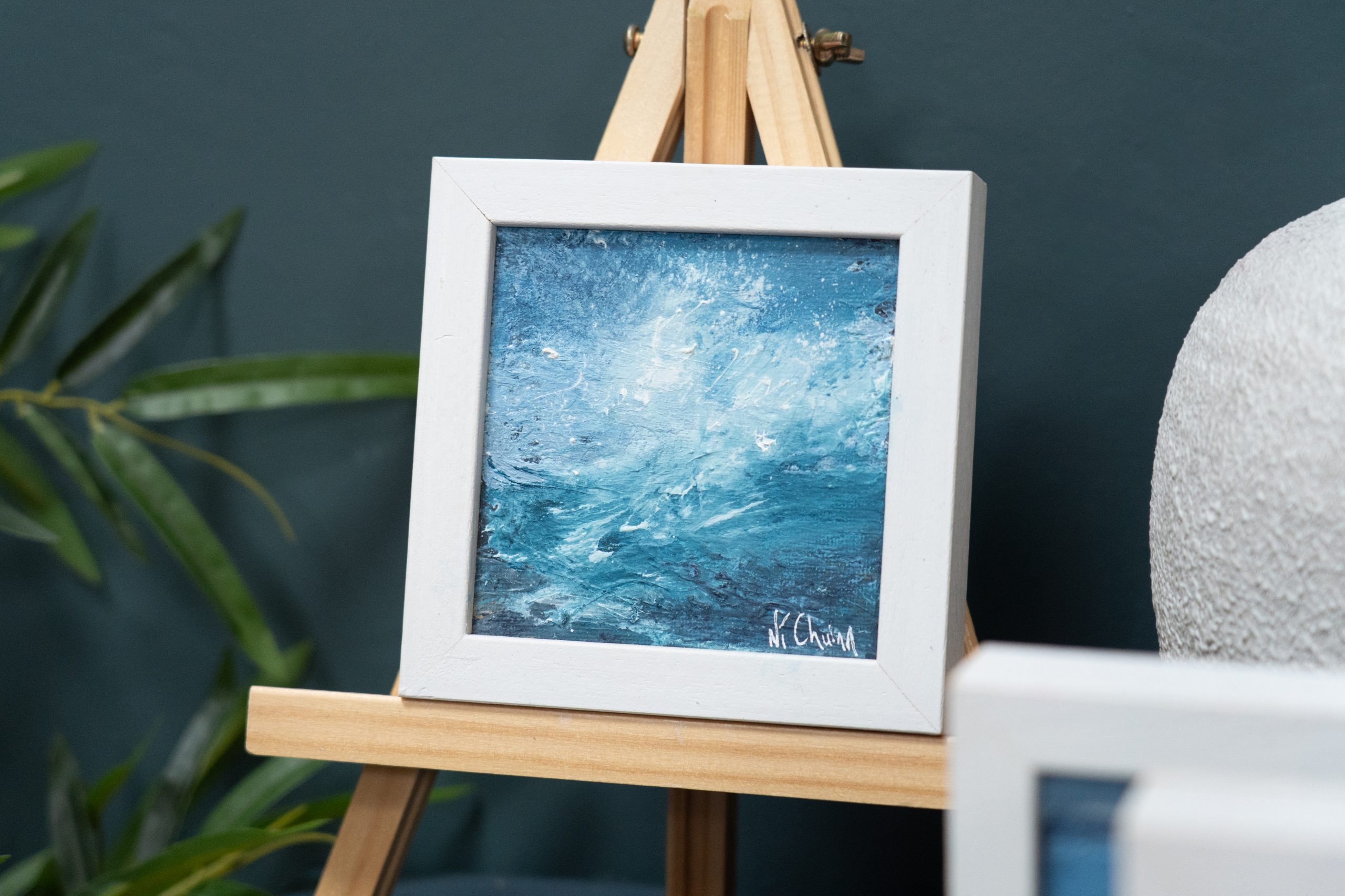 September (Diptych) beautiful pair wild Atlantic Way Crashing waves beautiful oil on canvas original paintings Fiona ni Chuinn striking dramatic blues seascape Kilbaha Gallery