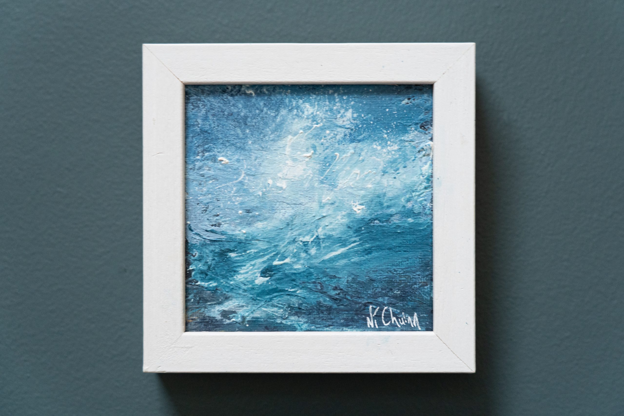 September (Diptych) beautiful pair wild Atlantic Way Crashing waves beautiful oil on canvas original paintings Fiona ni Chuinn striking dramatic blues seascape Kilbaha Gallery