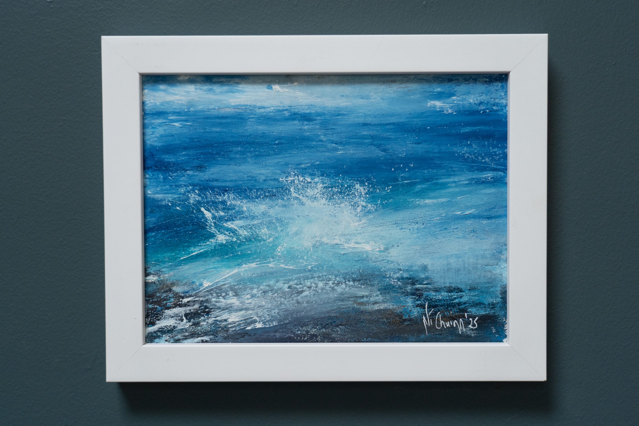September (Diptych) beautiful pair wild Atlantic Way Crashing waves beautiful oil on canvas original paintings Fiona ni Chuinn striking dramatic blues seascape Kilbaha Gallery