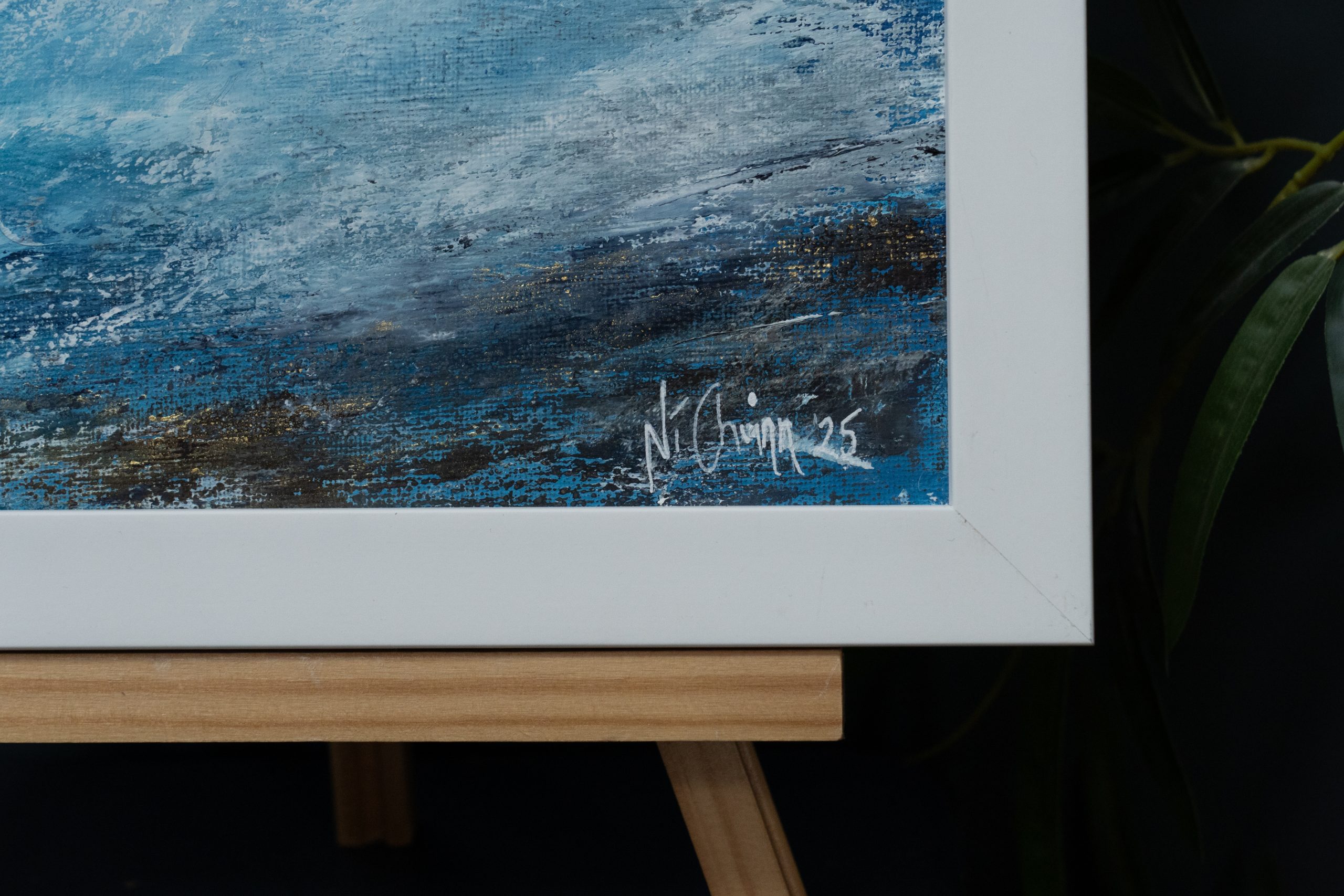 September (Diptych) beautiful pair wild Atlantic Way Crashing waves beautiful oil on canvas original paintings Fiona ni Chuinn striking dramatic blues seascape Kilbaha Gallery