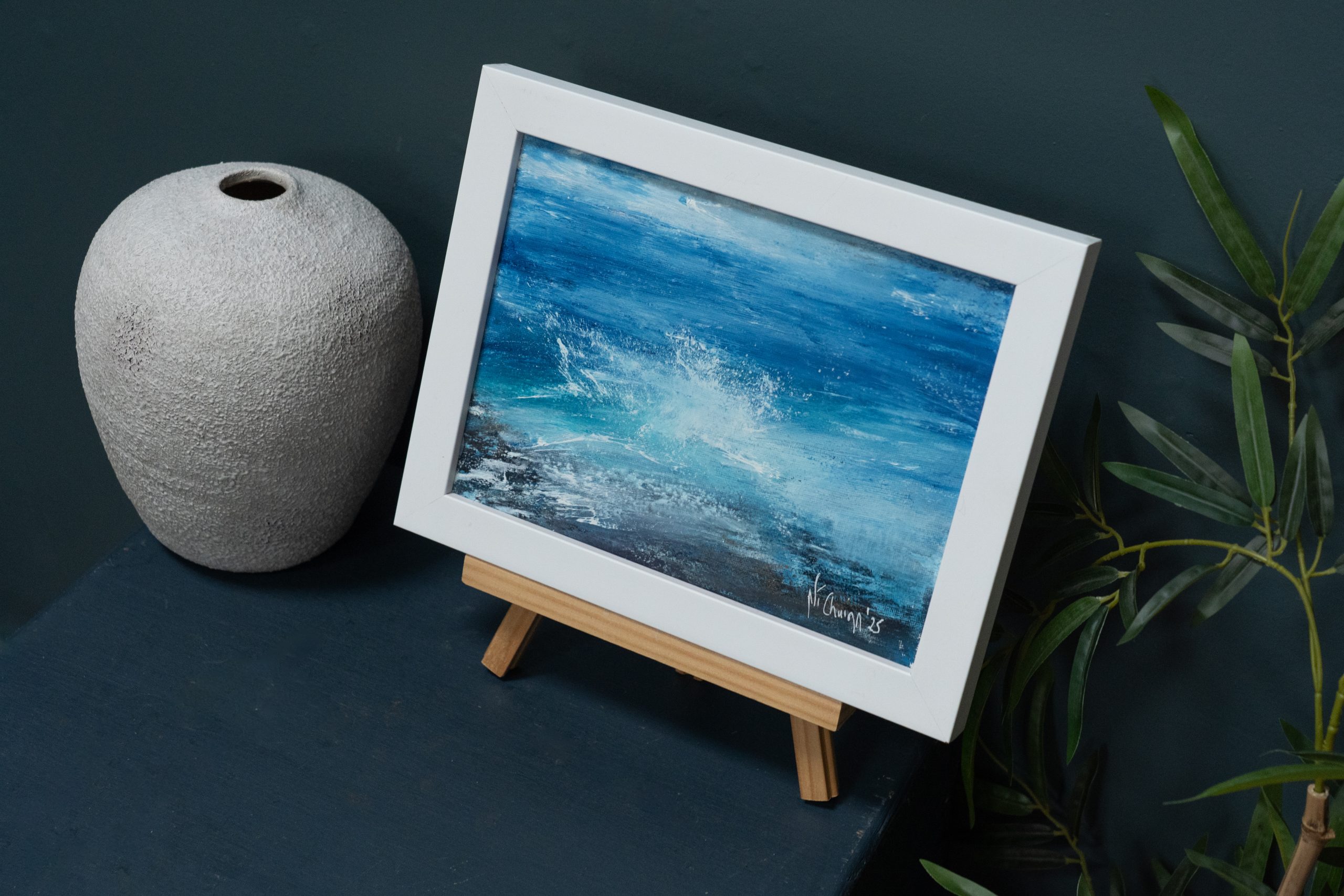 September (Diptych) beautiful pair wild Atlantic Way Crashing waves beautiful oil on canvas original paintings Fiona ni Chuinn striking dramatic blues seascape Kilbaha Gallery