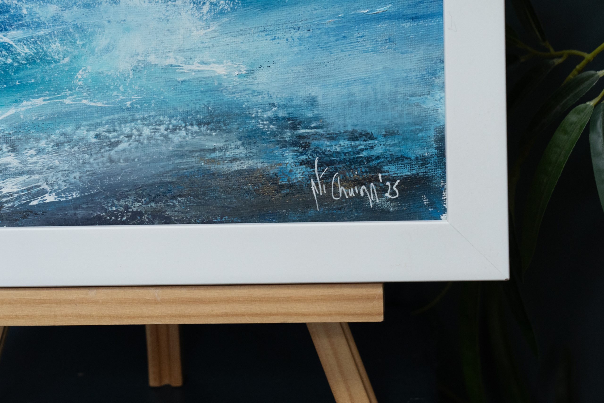 September (Diptych) beautiful pair wild Atlantic Way Crashing waves beautiful oil on canvas original paintings Fiona ni Chuinn striking dramatic blues seascape Kilbaha Gallery