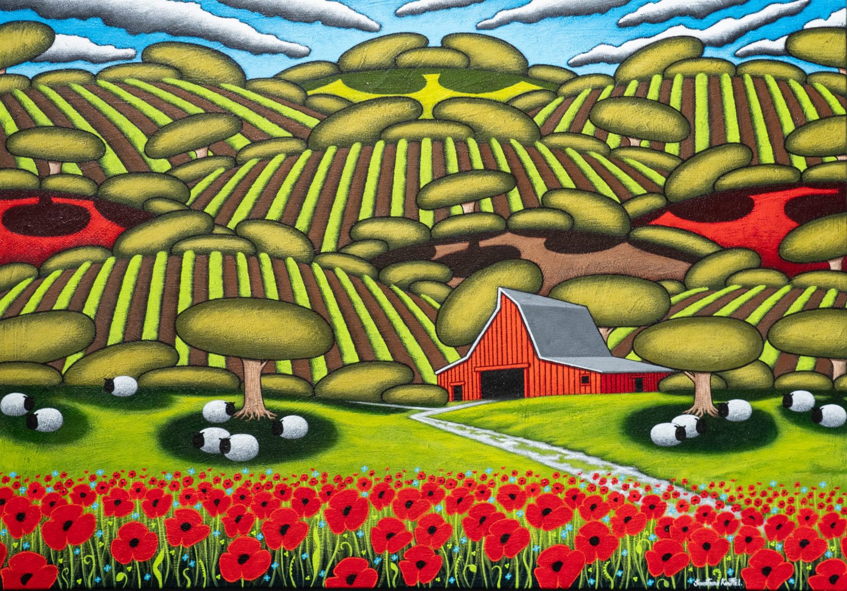 Jonathan Knuttel contemporary art vibrant colourful and fun paintings landscapes, animals, exciting colours, vivid Kilbaha Gallery