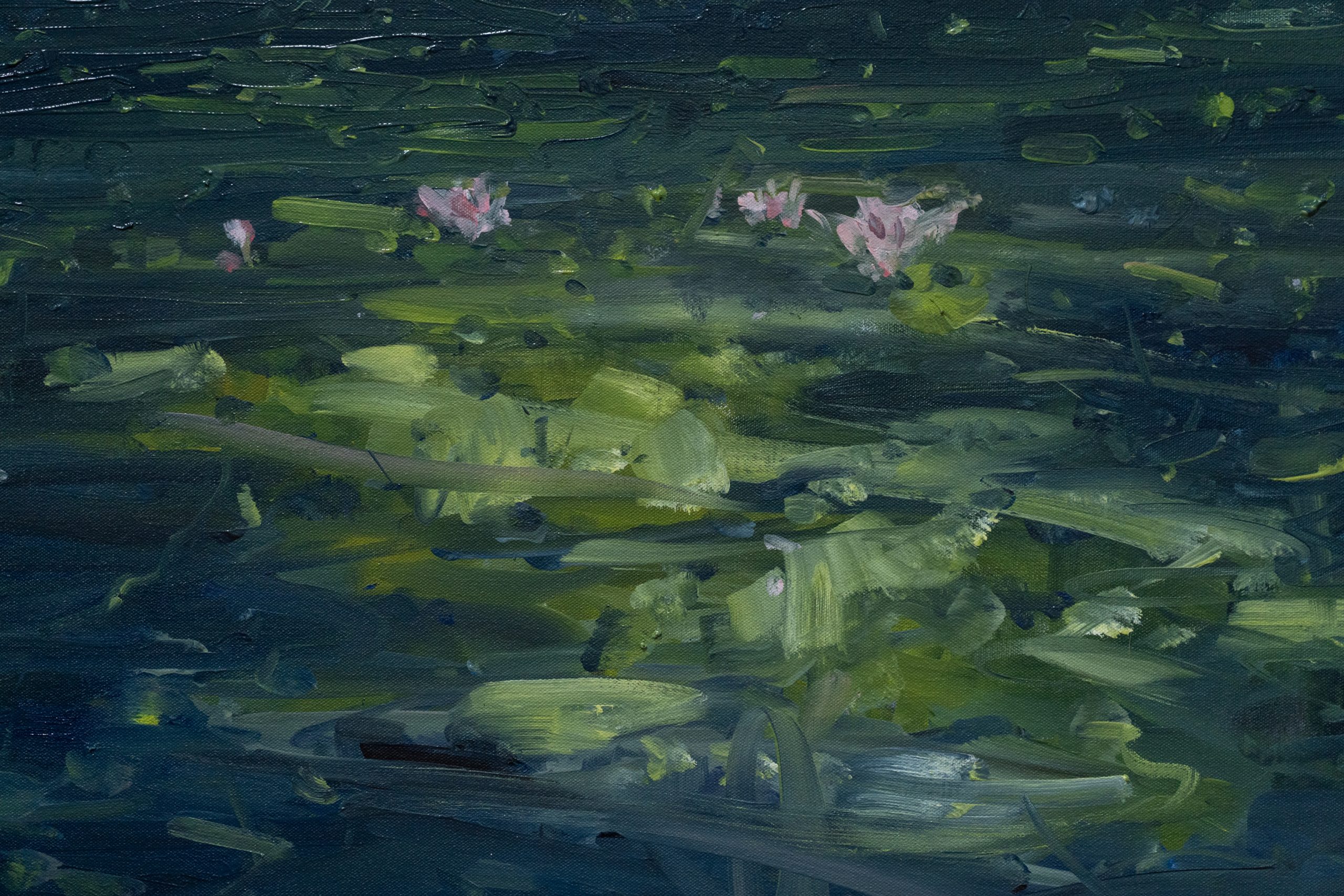 Kaye Maahs original work oil on canvas water lillies kilbaha gallery oil painting greens blues