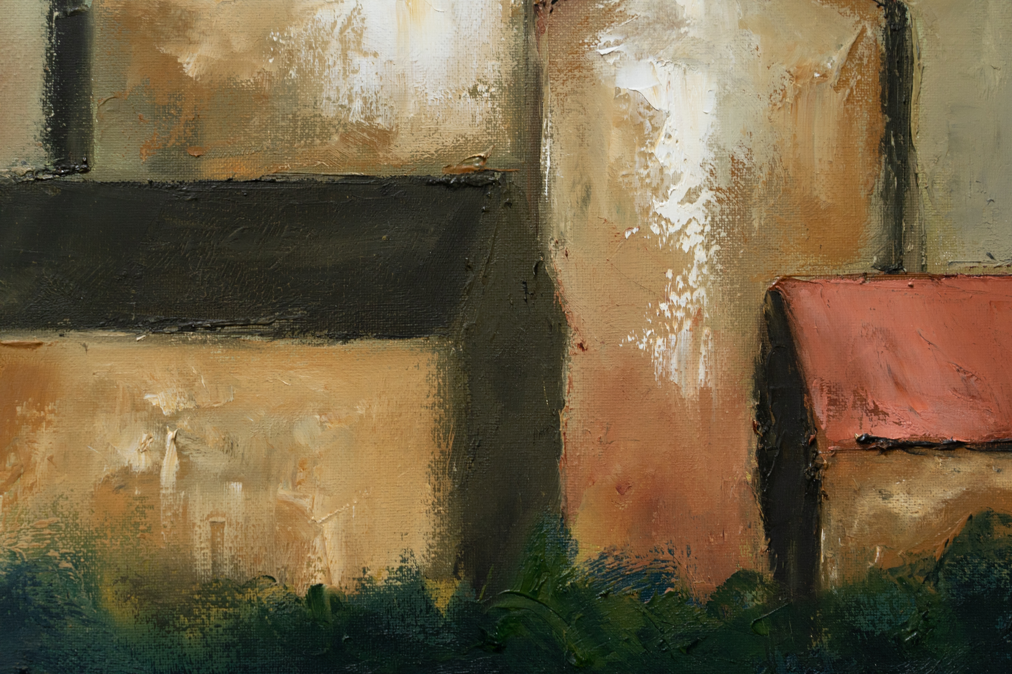 Padraig McCaul West Coast of Ireland Cottage Rural Ireland original Irish art beautiful oil painting signature colours vivid colour palette striking work interiors kilbaha Gallery rooftops