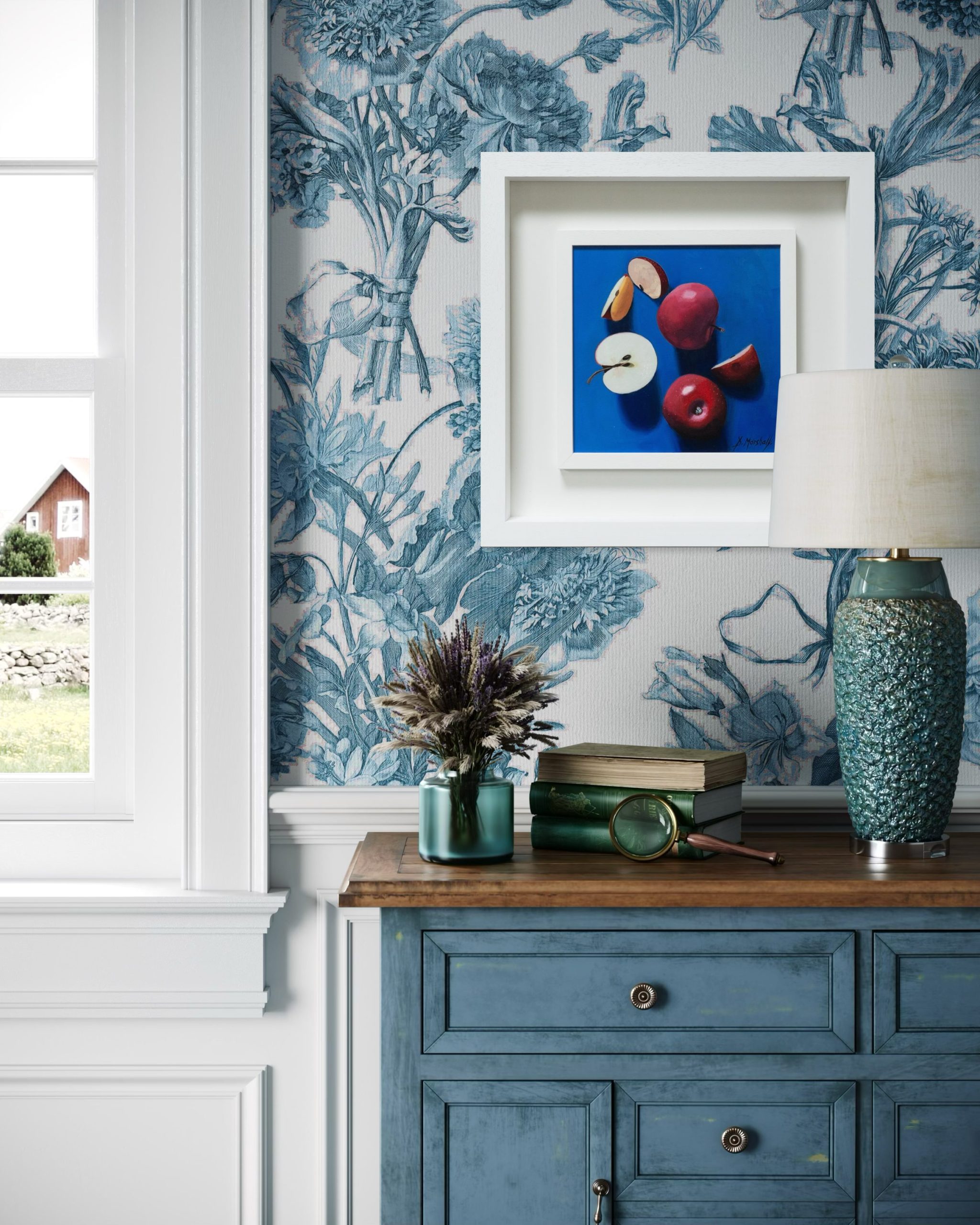 Diana Marshall beautiful still life original oil paintings gorgeous striking work Irish Interiors contemporary spaces modern homes apples oranges lemons sweets fruit Kilbaha Gallery