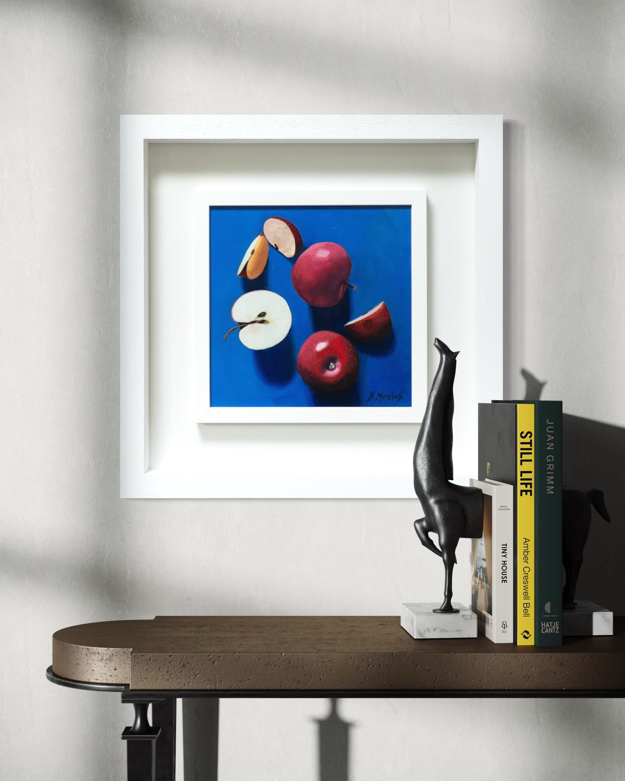 Diana Marshall beautiful still life original oil paintings gorgeous striking work Irish Interiors contemporary spaces modern homes apples oranges lemons sweets fruit Kilbaha Gallery